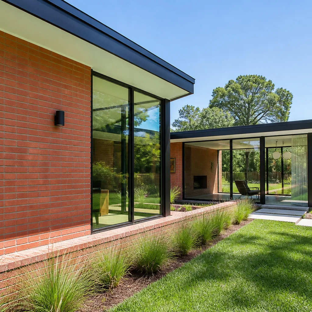 Modern home with large black frame window and door replacements